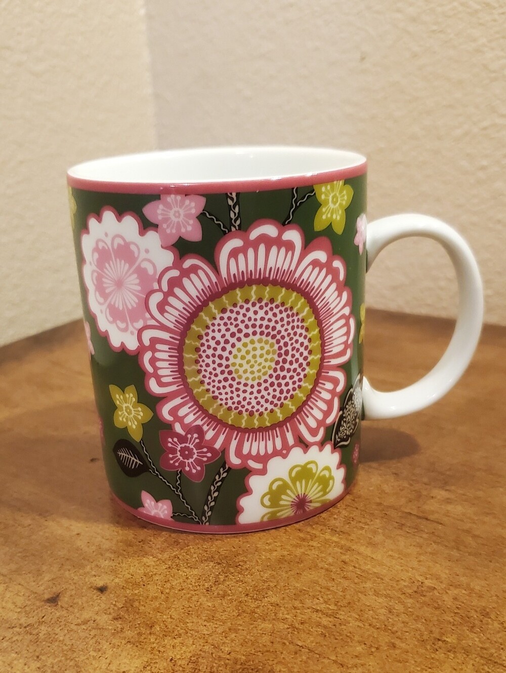 Vera Bradley Floral Ceramic Coffee Mug in Green and Pink 12oz.